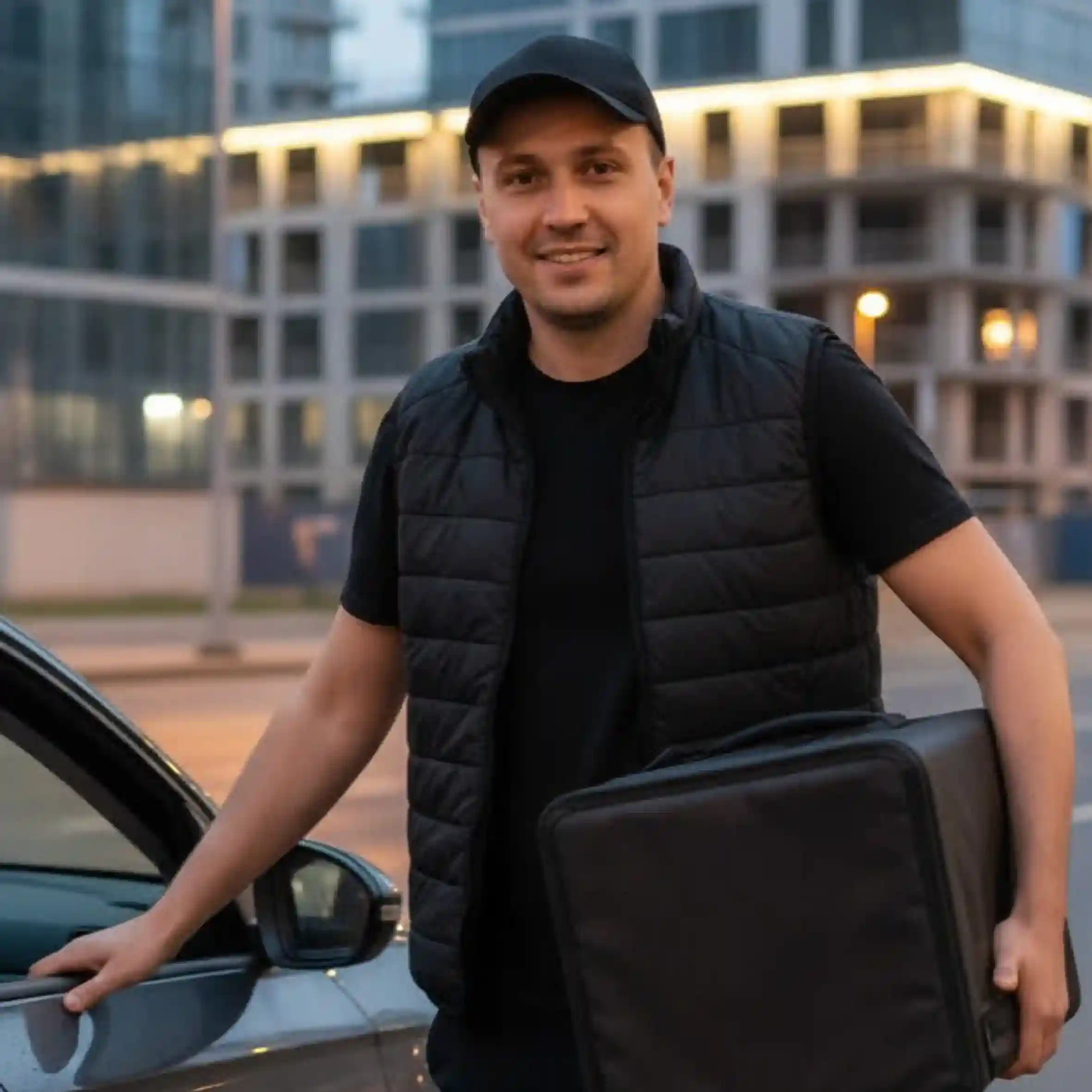 Жилетки для курьеров Пицца Лисица оптом с логотипом